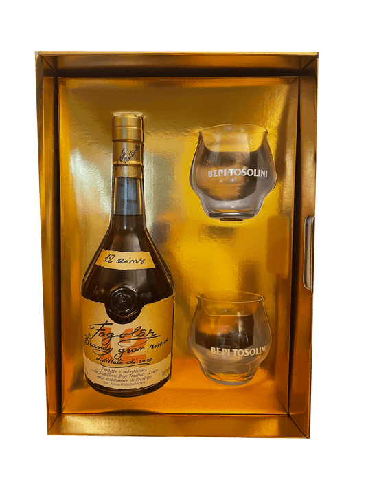 CONFEZIONE REGALO BEPI TOSOLINI BRANDY FOGOLAR + 2 BICCHIERI